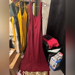Katie May size 14 red maroon rounded square neck stretchy relaxed gown dress
